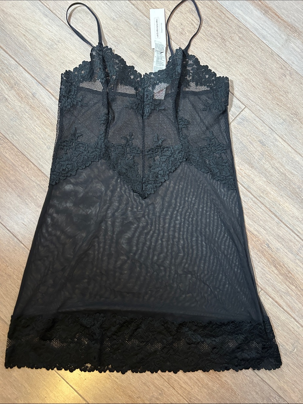 intimissimi Black Sheer Lace-Trim Chemise